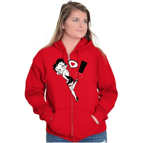 Betty Boop Love Heart Exclamation Zip Hoodie Sweatshirt Women Brisco Brands M