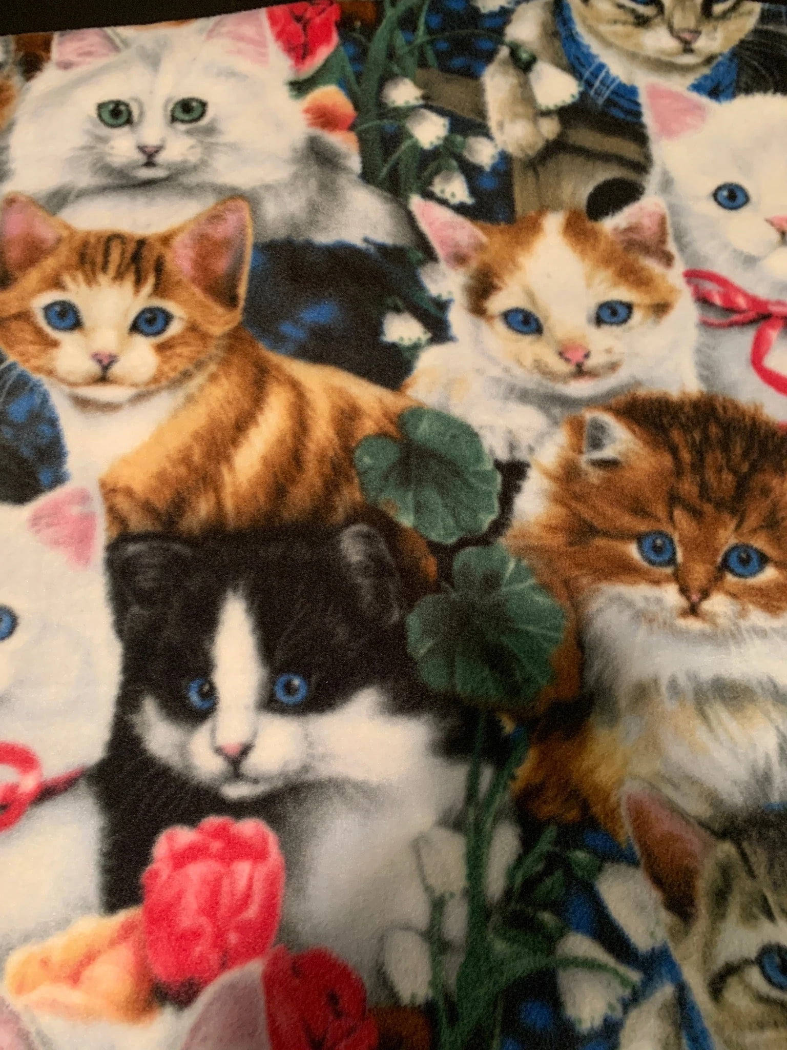 Valentine's Kittens Cats Animals Bows Flowers Roses Fleece Fabric Print A334.20 