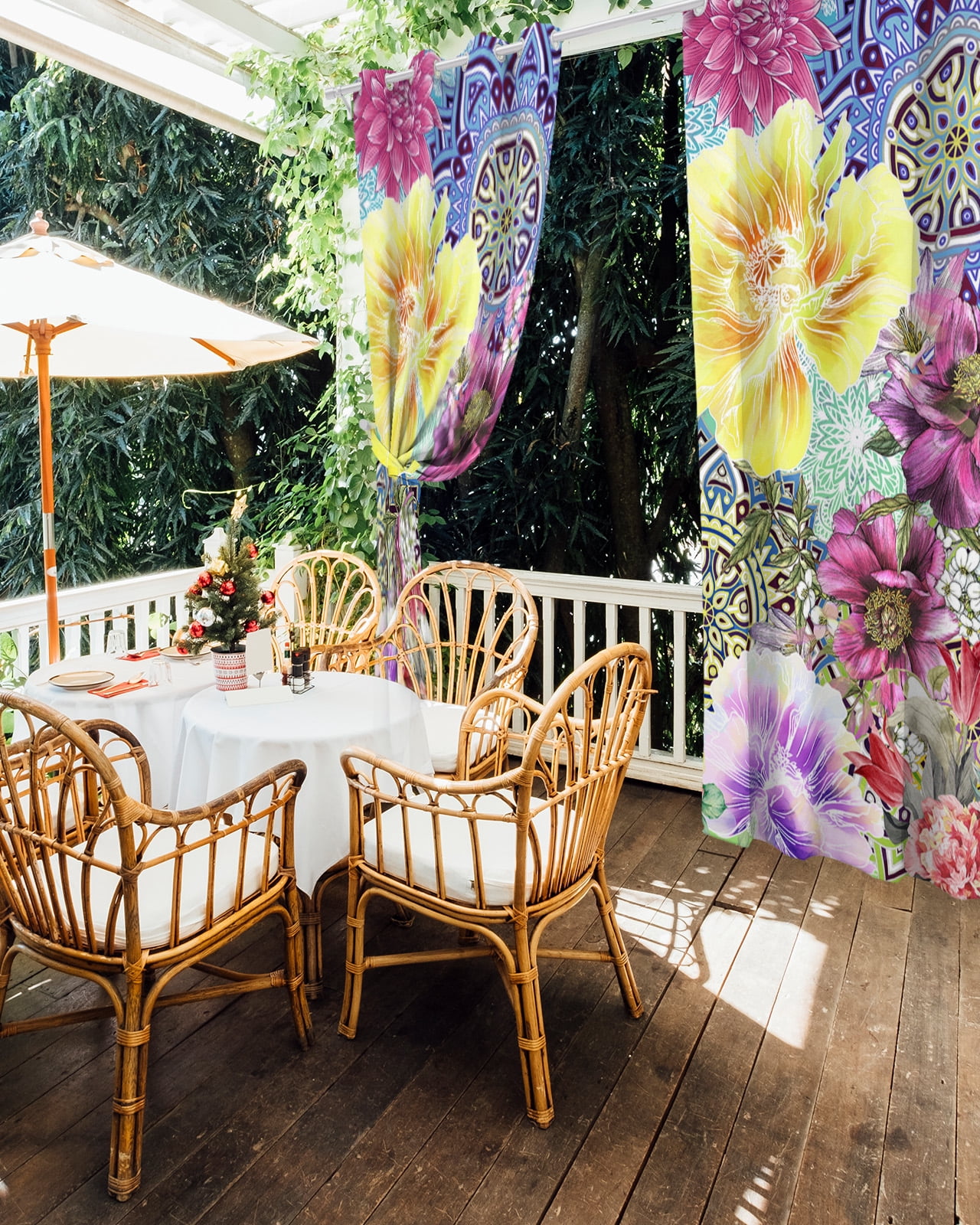 Outdoor Curtains for Patio, Bohemian Mandala, Waterproof Blackout Outside Curtain for Porch/Pergola/Gazebo, Vintage Colorful Boho Floral Chic Ethnic Thermal Insulated Drapes, 1 Panel, 54 x 84 Inch