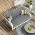 thumbnail image 3 of Harper & Bright Designs PE Ratten Porch Swing Chair, 2-Seater Hanging Swing Bench with Chains, All Weather Design Patio Furniture Swing for Backyard Garden Poolside, Grey and White, 3 of 12