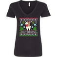 thumbnail image 3 of Inktastic Merry Christmas Sloth and Llama Ugly Sweater Style Women's V-Neck T-Shirt, 3 of 5