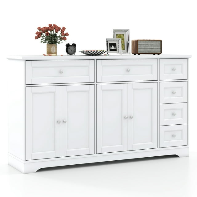 Gymax 59'' Large Storage Cabinet Buffet Sideboard w/ 4 Doors & 6 Drawers White