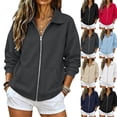 thumbnail image 2 of Full Zip Up Sweatshirt Women No Hood - Oversized Loose Casual Long Sleeve Collared Jacket 2026 Fall Winter Clothes Dark Gray,S, 2 of 6