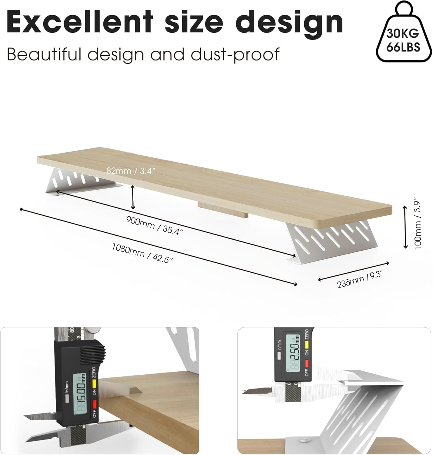 Wood and Steel Dual Monitor Stand Riser for Desktop, Laptop, PC, and Printer