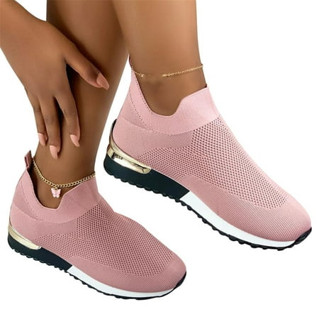 

Elastic Slip-on Flat Shoes Women Running Shoes Ladies Sneakers Breathable 39 Pink