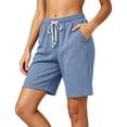 thumbnail image 2 of TAGOLD Women Casual Pants Solid Color Knit Drawstring Elastic Waist Casual Shorts Functional Side Storage Pockets Light Summer Loungewear Bottoms, 2 of 5