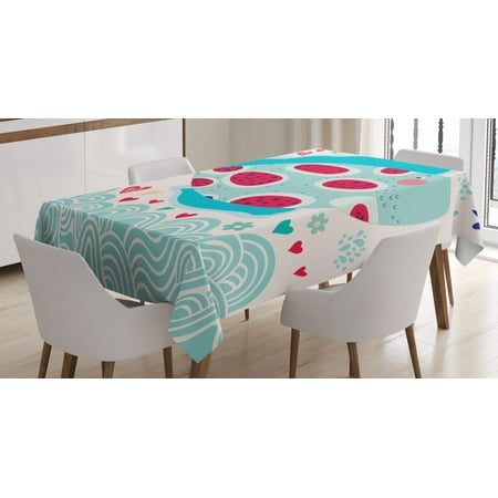 

Marine Tablecloth Cartoon Smiling Fish Jumping out of Wavy Ocean on Heart and Flower Filled Backdrop Rectangular Table Cover for Dining Room Kitchen 52 X 70 Inches Multicolor by Ambesonne
