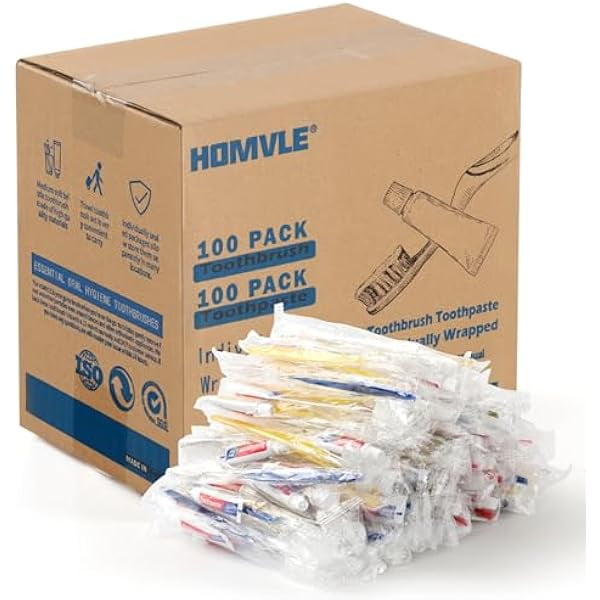 wonima02 100 Packs Disposable Toothbrushes with Toothpaste, Individually Wrapped Travel Toothbrush and Toothpaste Buld for Travel Size Toiletries, OCC, Airbnb, Dentist, Office/4 Colorful