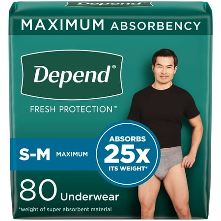 Depend Fresh Protection Adult Incontinence Underwear for Men  Maximum  S/M  Grey  80Ct