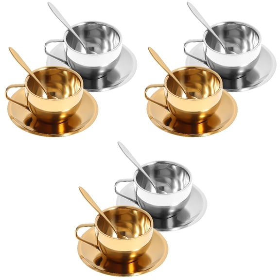 3 Pieces Stainless Steel Coffee Cup Mug with Saucer Tumbler