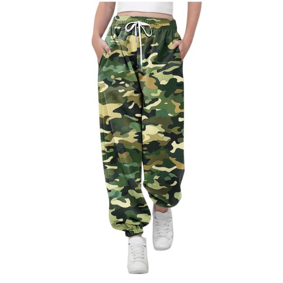 Bxsruta Pants for Kids, Kids' Camouflage Print Lantern Sweatpants with Exterior Pockets and Drawstring Waist, Elastic Ankle Cuffs Casual Sports Pants