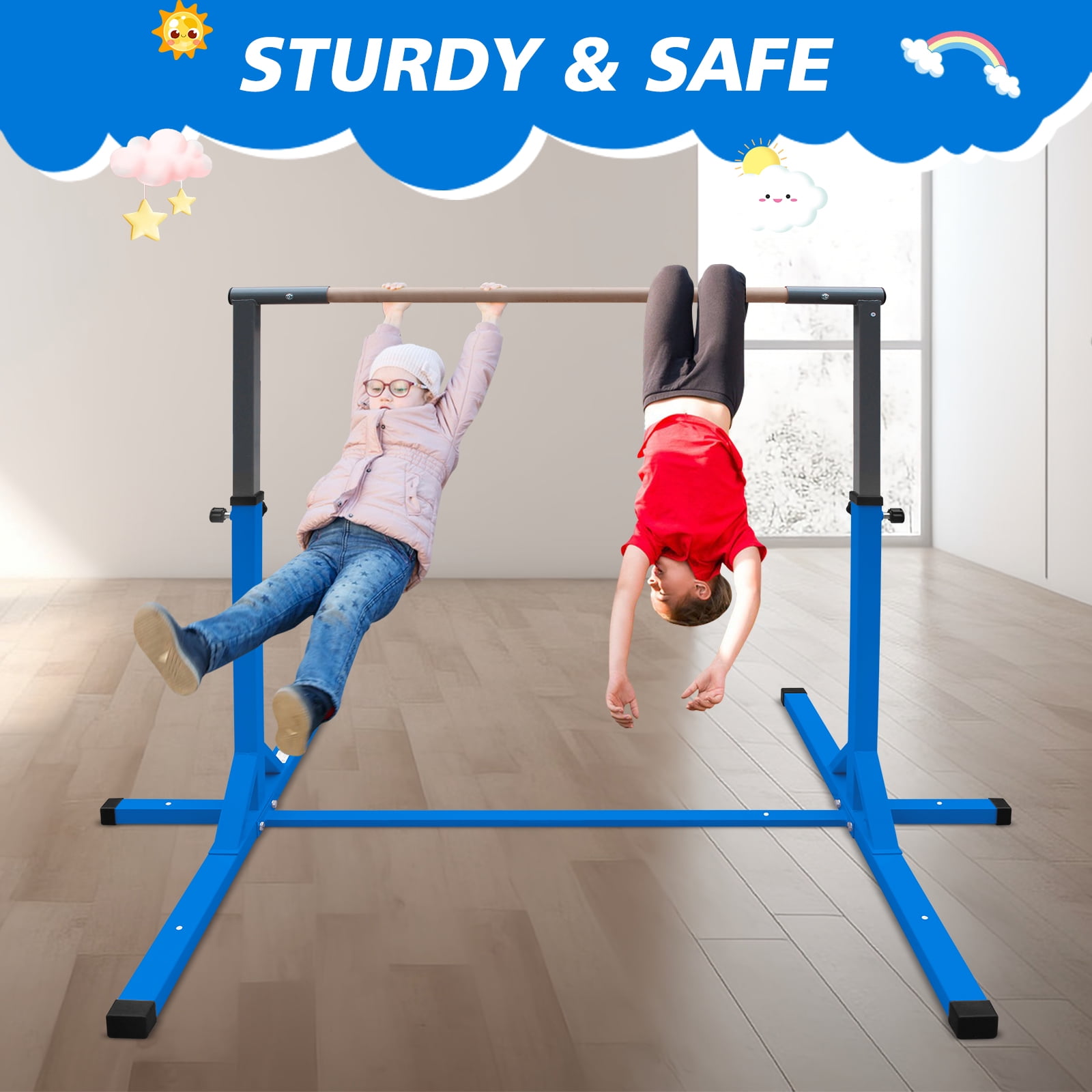 EUROCO Expandable Gymnastics Bar for Kids, Height Adjustable Horizontal Training Bar Home Gym