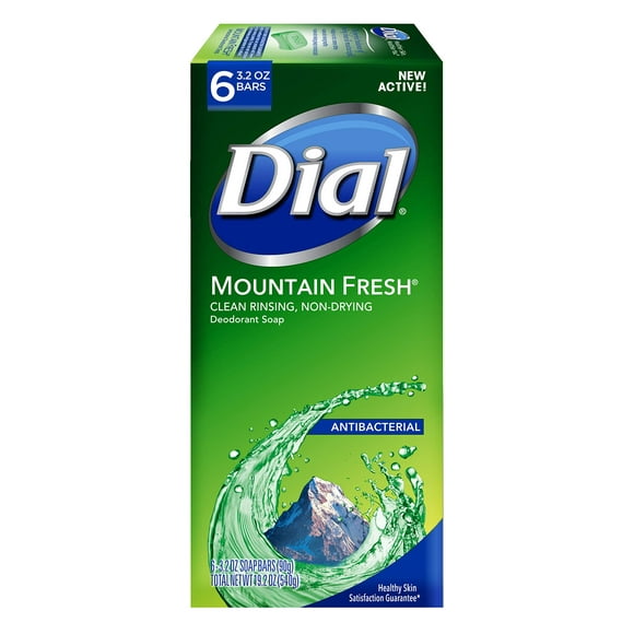 Dial Antibacterial Bar Soap, Mountain Fresh Scent, Deodorant Protection, 3.2 Ounce, Pack of 6 Bars