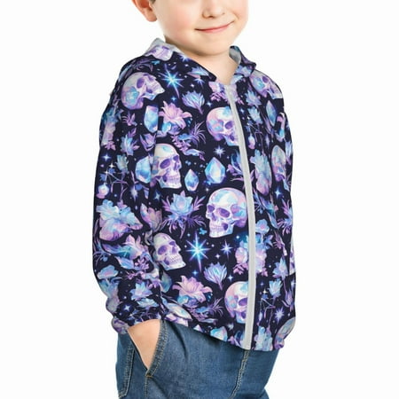 

Uemuo Skull crystal flower Pattern Rash Guard for Boys Girls Long Sleeve Swim Shirts UPF 50+ UV Sun Protection Hooded Fishing Shirt with Pocket for Kid-3 Years