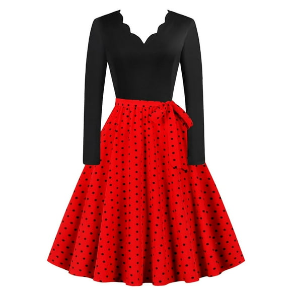 WJHWSX Casual Dresses for Women,Fall Dresses for Women 2025,Womens Dresses,Long Sleeve,V Neck,Soft,Printed,M(US:6)