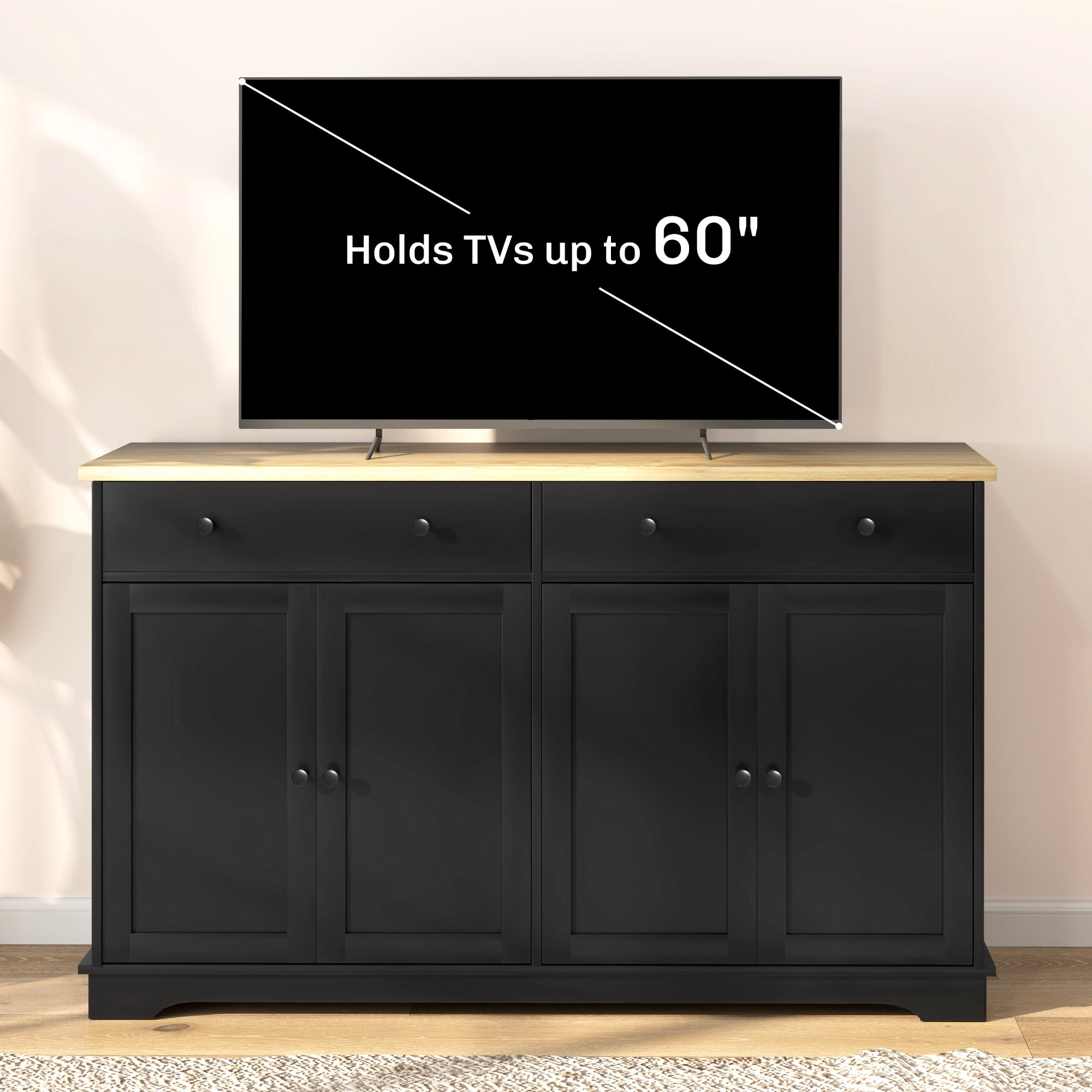 HOQBN Sideboard Buffet Cabinet, Storage Cabinet with Functional Drawers and Adjustable Shelves, Multipurpose Furniture for Living Room, Dining Room and Entryway, Black