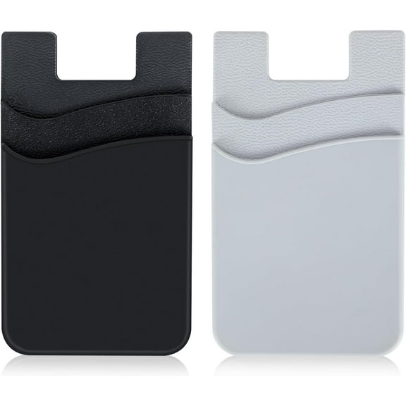 2Pack Cell Phone Card Holder,Stick on Credit Card Wallet Silicone Double Pocket for Back of Cell Phone case-Black,Grey