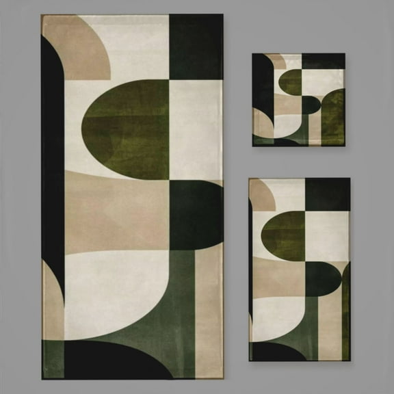 Simple Shapes Sage Green Beige Geometric Bath Towel Sets For Bathroom Hand Towels Fingertip Towels 3 Piece Soft Absorbent For Bathroom Kitchen Hotel Beach