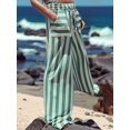 thumbnail image 5 of Women Drawstring Striped Pants Loose Wide Leg Trousers Casual Low Waist Pants Comfy Lounge Pants with Pockets Green S, 5 of 8
