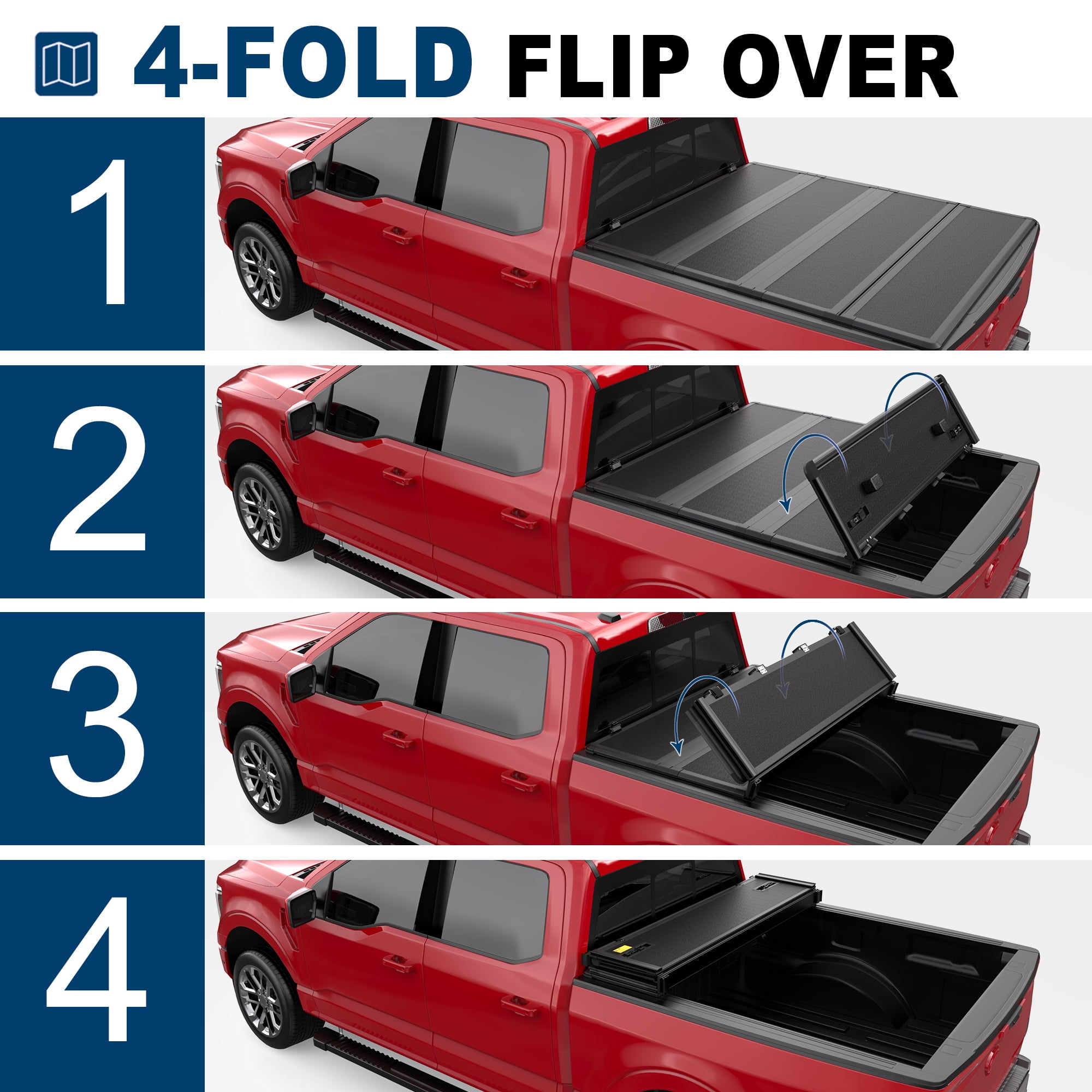 MOSTPLUS FRP 6FT 4-Fold Hard Truck Tonneau Cover for 1983-2011 Ford Ranger Truck Bed On Top Quad Fold