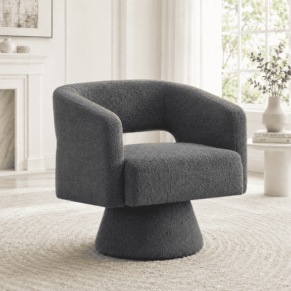 CRERIYO 360° Swivel Barrel Accent Chair Set of 1, Oversized Soft Teddy Velvet Armchair for Living Room and Bedroom, Gray
