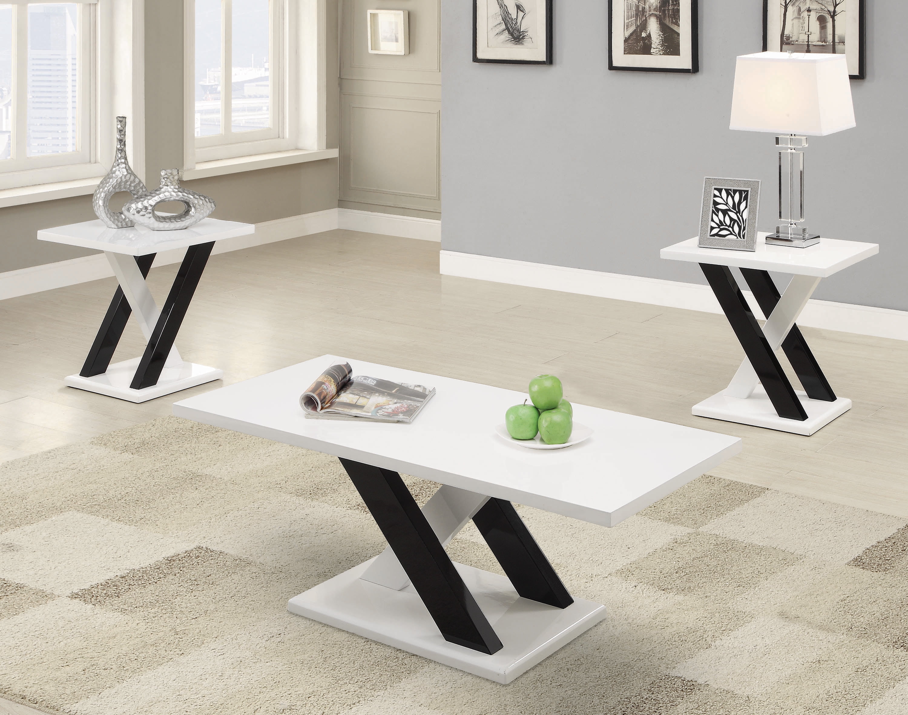 3piece Xleg Occasional Table Set White and Black