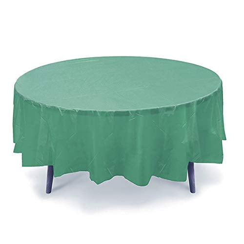 84" Green Round Plastic Table Cover, Party Table Cover, Reusable (PEVA