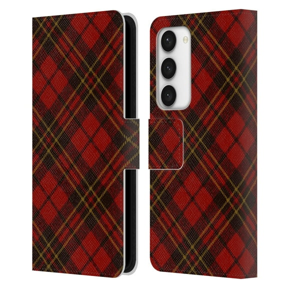Head Case Designs Officially Licensed PLdesign Christmas Red Tartan Leather Book Wallet Case Cover Compatible with Samsung Galaxy S23 5G