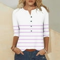 thumbnail image 2 of Uootdi Womens 3/4 Sleeve T Shirts Summer Tops Trendy V Neck Button Pinstripe Down Shirts Basic Tees Summer Outfits Pink Womens Tops, 2 of 5