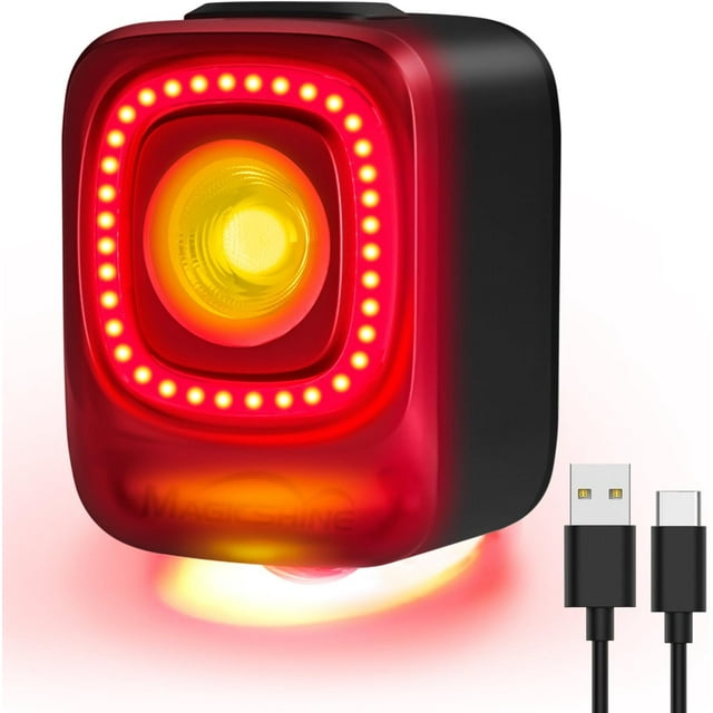 Bike Tail Light, 200 Lumen Rechargeable Bicycle Rear Light with Brake Sensor, IPX6 Waterproof Cycling Safety Light for Road & Urban Commuters