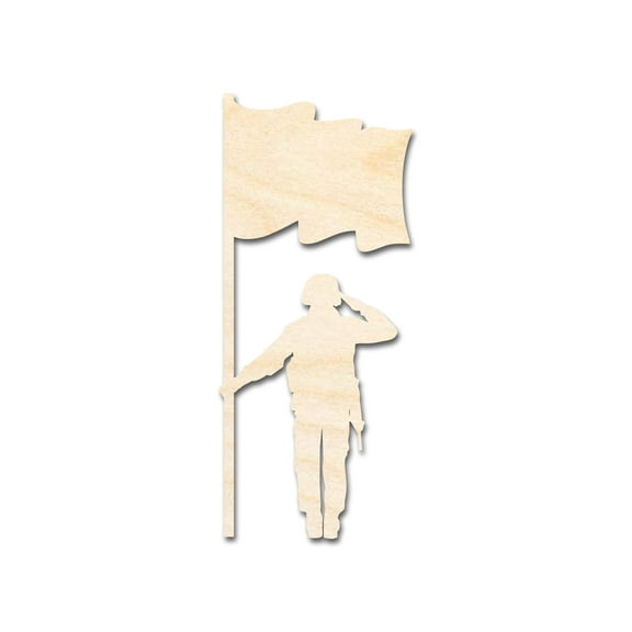 Unfinished Wood Soldier With Flag Shape 5" / 1/4"
