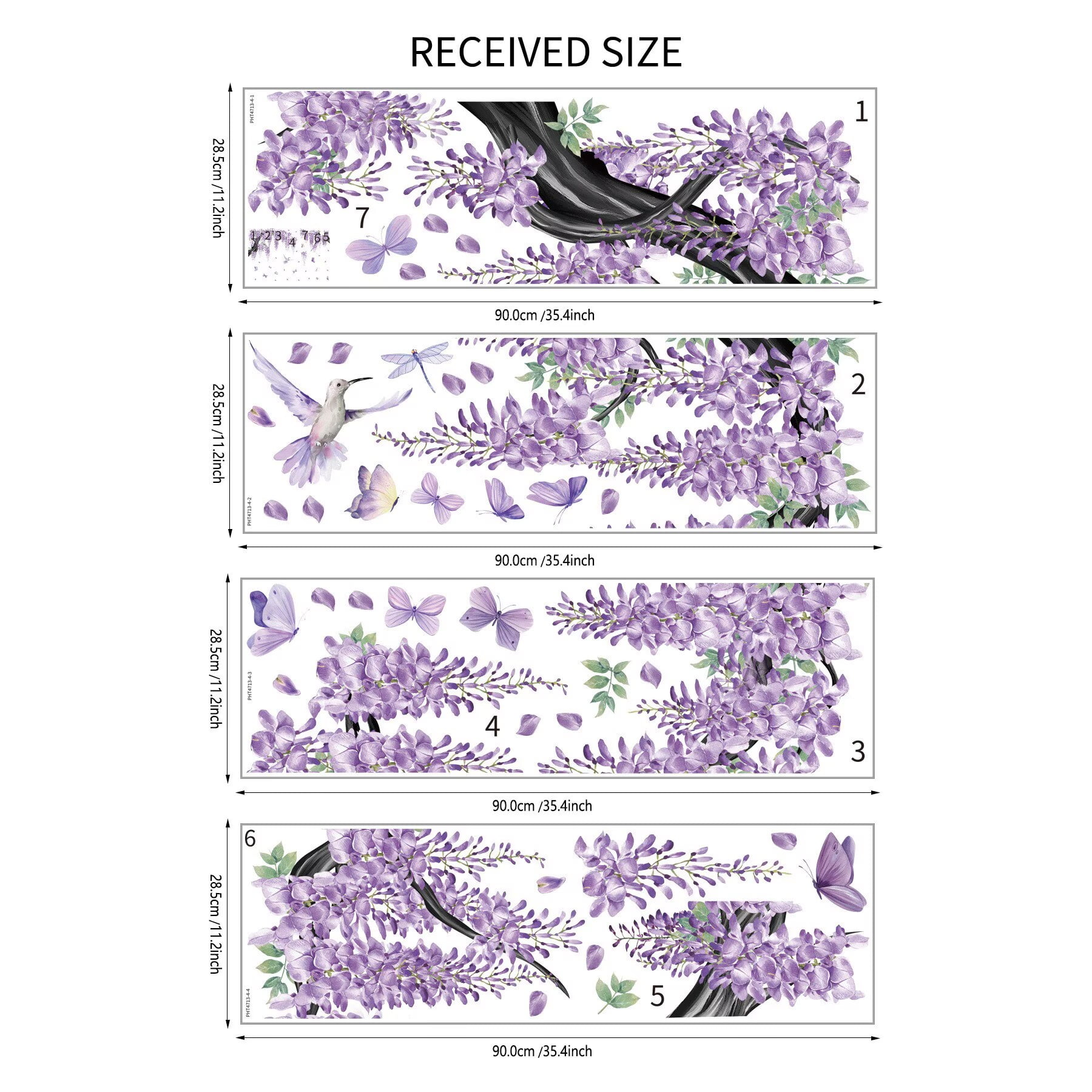 Large Cherry Blossom Tree Wall Stickers,4 Sheets Spring Purple Flower Bird Wall Decals Peel and Stick Waterproof Wall Murals Decor for Living Room Bedroom