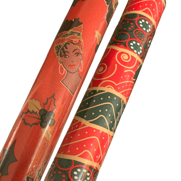 African American Christmas Wrapping Paper Roll Festive Design Holiday