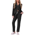 thumbnail image 1 of Conjunto de pijamas para mujer INSPIRE CHIC de manga larga, con botones, cuello de muesca, ropa de casa y pantalones con cordón y bolsillos M Negro, 1 of 6