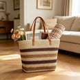 thumbnail image 6 of Linnome Striped Woven Straw Beach Tote Bag Large Capacity Summer Carryall Handbag Color Block Weave Shopping Shoulder Bag for Seaside Vacation Daily Outdoor Outings, 6 of 6