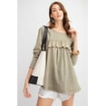 thumbnail image 5 of Long Sleeve Ruffled Detailing Oil Washed Knit Tunic - Faded Olive, M, 5 of 8