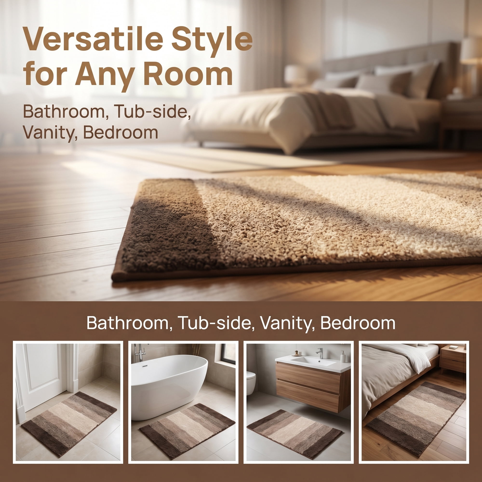 Unique Bargains Soft Absorbent Plush Non-Slip Machine Washable Bath Mat Brown 32" x 20"