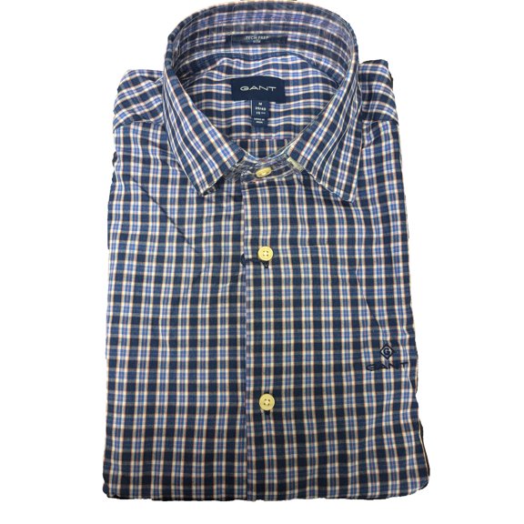GANT Blue Lagoon Tech Prep Indigo Check Slim Fit Shirt 3008226 Size M
