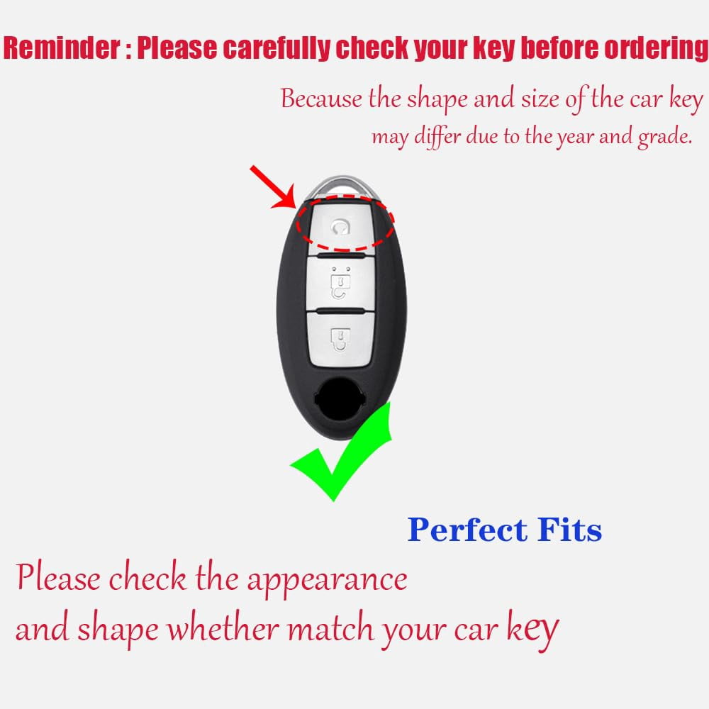 3 Button Key Fob Cover Compatible with Nissan Armada Frontier Murano Pathfinder Quest Titan Xterra Infiniti QX56 JA60 FX35 Accessories Smart Key Holder with Keychains
