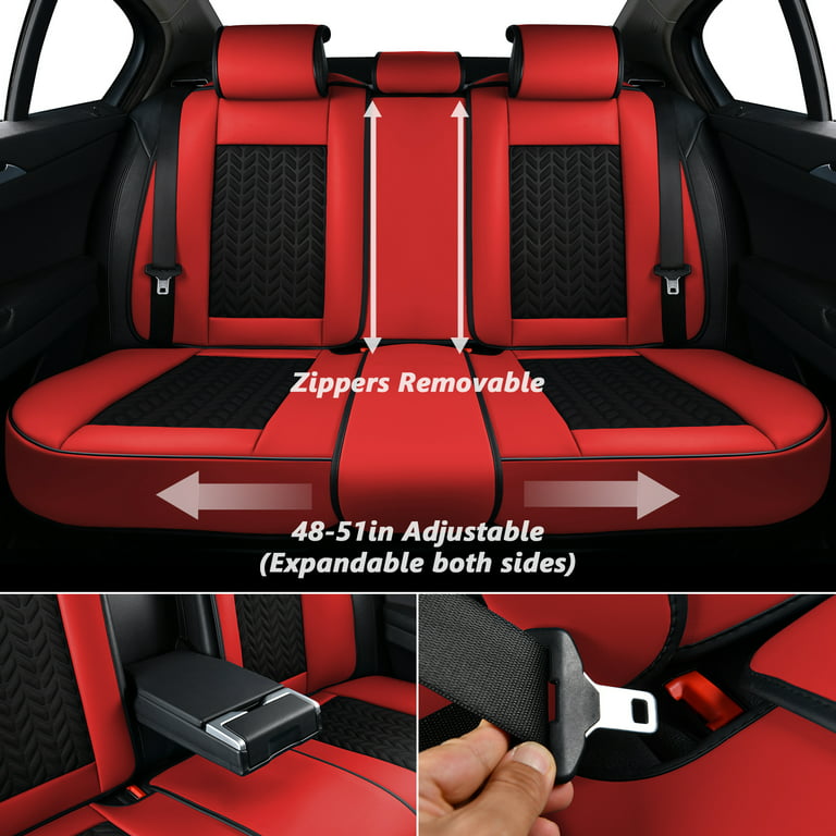 Coverado Seat Cover Full Set, 5 Seats Front and Back Car Seat Protectors,  Breathable Magna Fabric &Leather Auto Seat Cushions, Universal Fit for Most  Cars, SUVs and Trucks, Red 