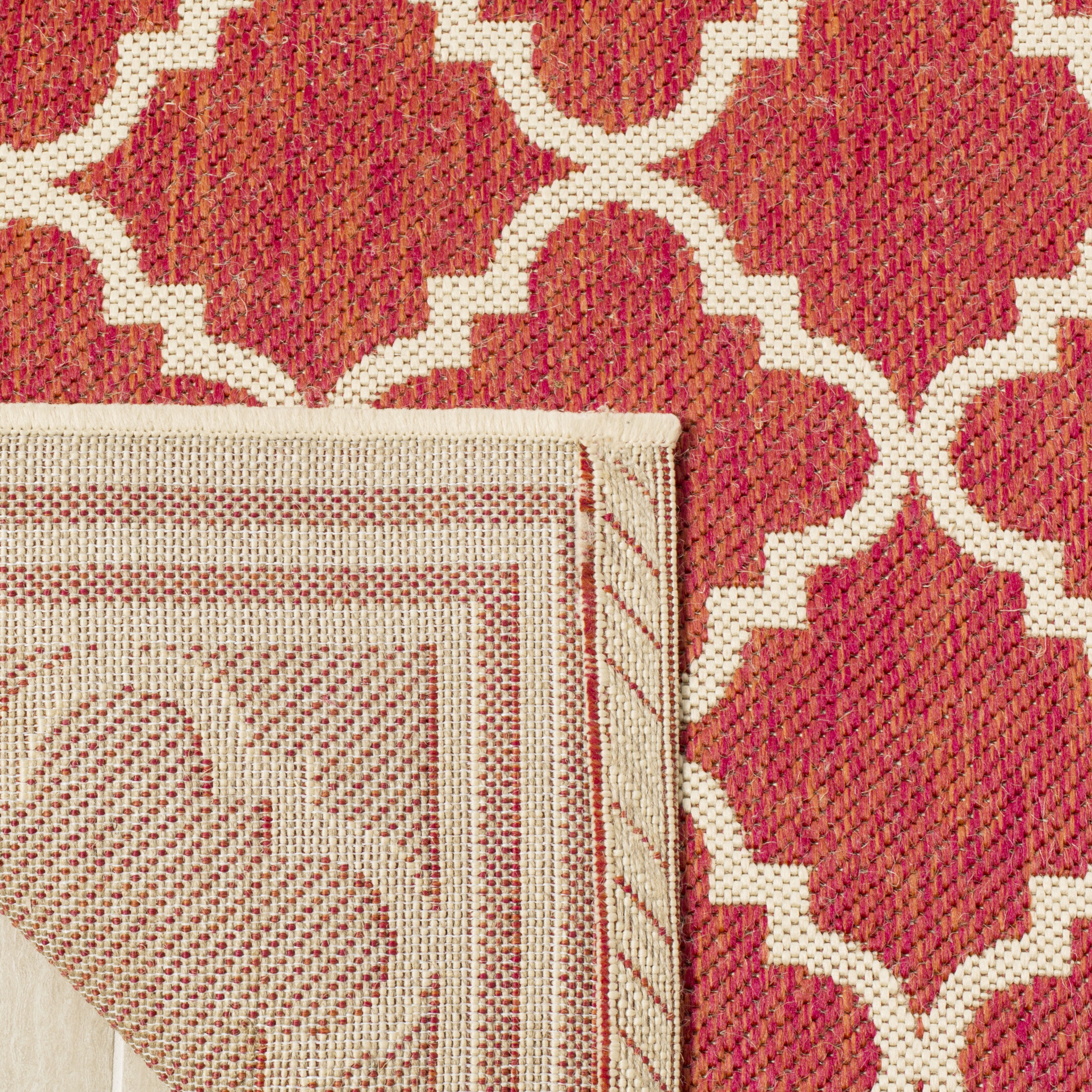 SAFAVIEH Outdoor LND121Q Linden Collection Red / Creme Rug