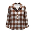 thumbnail image 5 of Womens Fashion Checkered Shirt Collared Long Sleeve Gingham Plaid Shirts Loose Fit Button Front Casual Everyday Blouse, 5 of 7