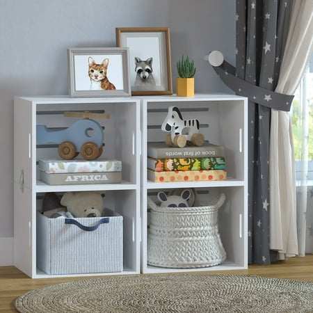 Yoneston Kids Bookcase and Toy Storage Organizer  Adjustable 4 Cube Children’s Bookshelf for Playroom  Study Room  Bedroom  White