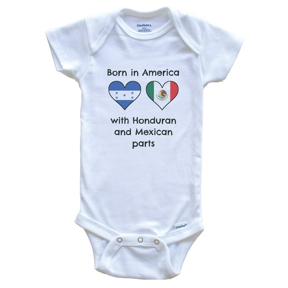 Born in America with Honduran and Mexican Parts Funny Honduras Mexico Flags Baby Bodysuit, 0-3 months white