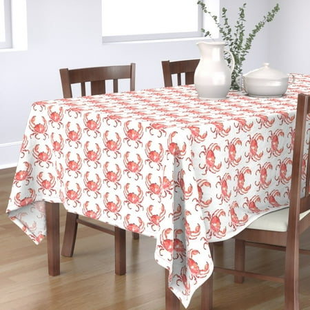 

Cotton Sateen Tablecloth 90 Square - Crab Red Nautical Animal Watercolor White Orange Ocean Fish Summer Sea Life Modern Beach House Home Print Custom Table Linens by Spoonflower