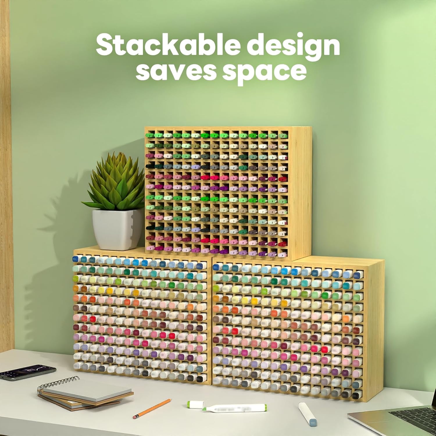 180 Slots  Marker Storage Organizer for Office Desk, Assembled Pen Holder  with Stackable Design
