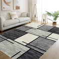 thumbnail image 2 of Washable Rugs, Modern Geometric Runner Rug Throw Rugs Distressed Area Rug for Bedroom, Non Slip Boxes Rug for Living Room, Block Pattern Office Rug Neutral Farmhouse Floor Cover, 2 of 9