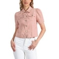 thumbnail image 1 of CHAQUETA DE JEAN PARA MUJER INSPIRE CHIC CON MANGAS CORTAS Y CUELLO CAÍDO, COLOR ROSA, TALLA S, 1 of 6