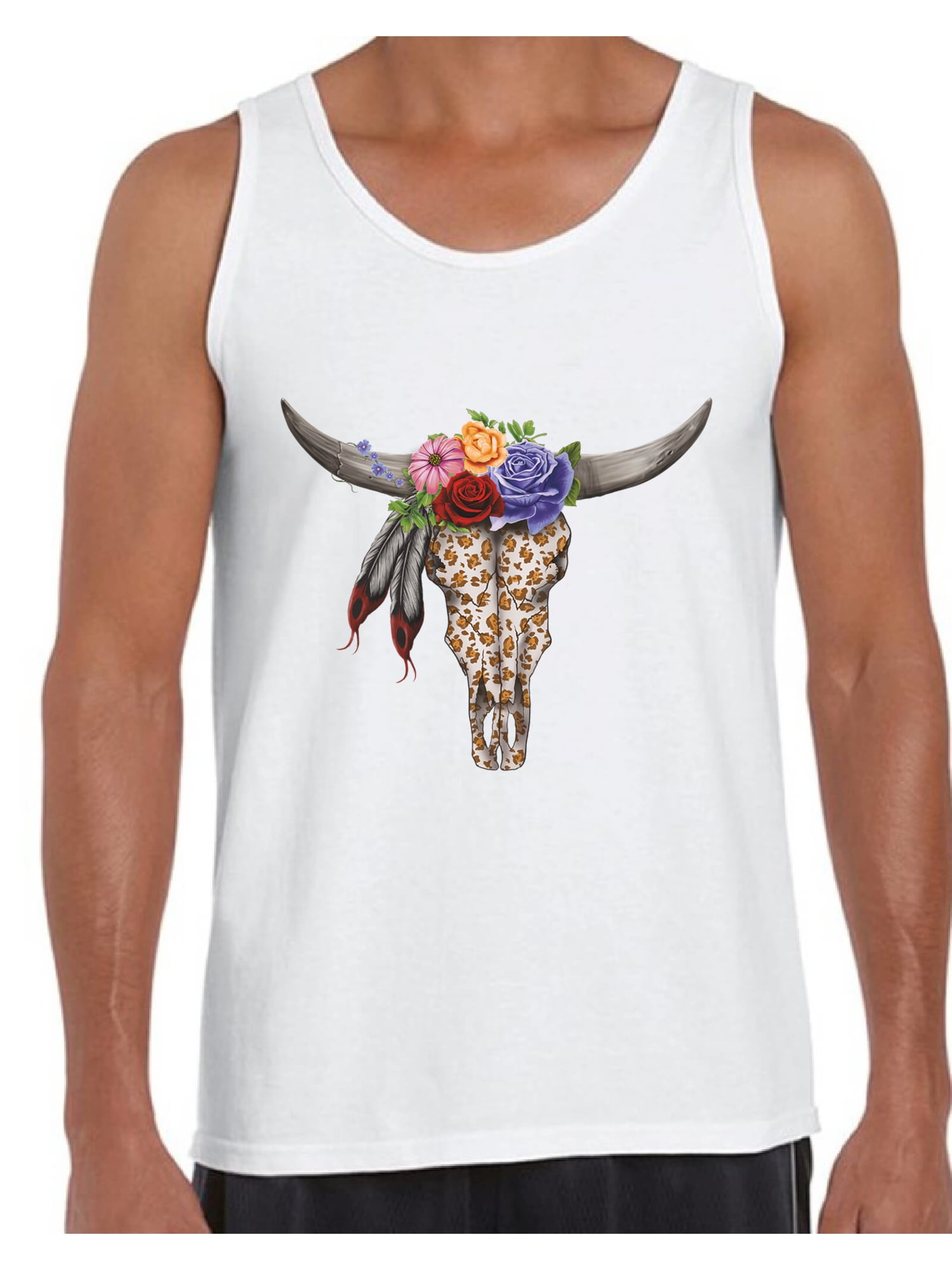 Cow Skull Tank Top Men's Skull Tank Day of the Dead Gifts for Him. Floral Bull Skull Muscle Shirt