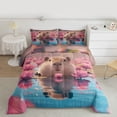 thumbnail image 2 of Homewish Kawaii Capybara Bedding Comforter Set,Lotus Flower Floral Twin Comforter Sets,Pink Brown Blue Bedding Set For Girls Teens,Microfiber Bedroom Decor Reversible,2-Piece, 2 of 8